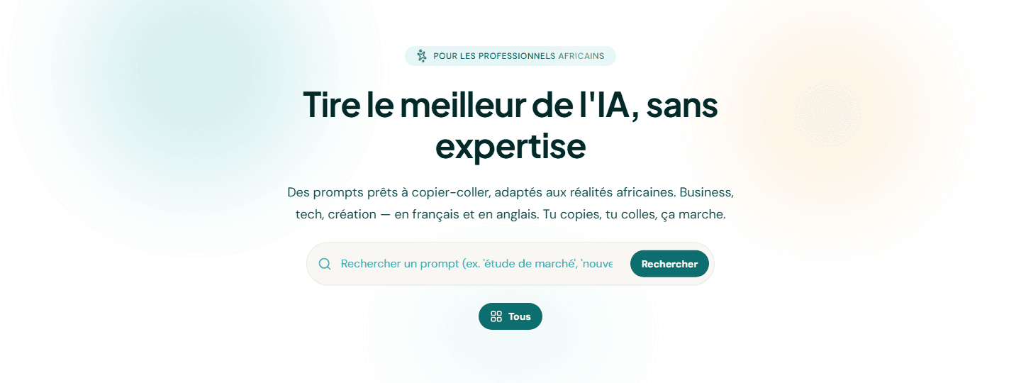 Page d'accueil Promptarix en mode sombre présentant la bibliothèque de prompts IA prêts à l'emploi